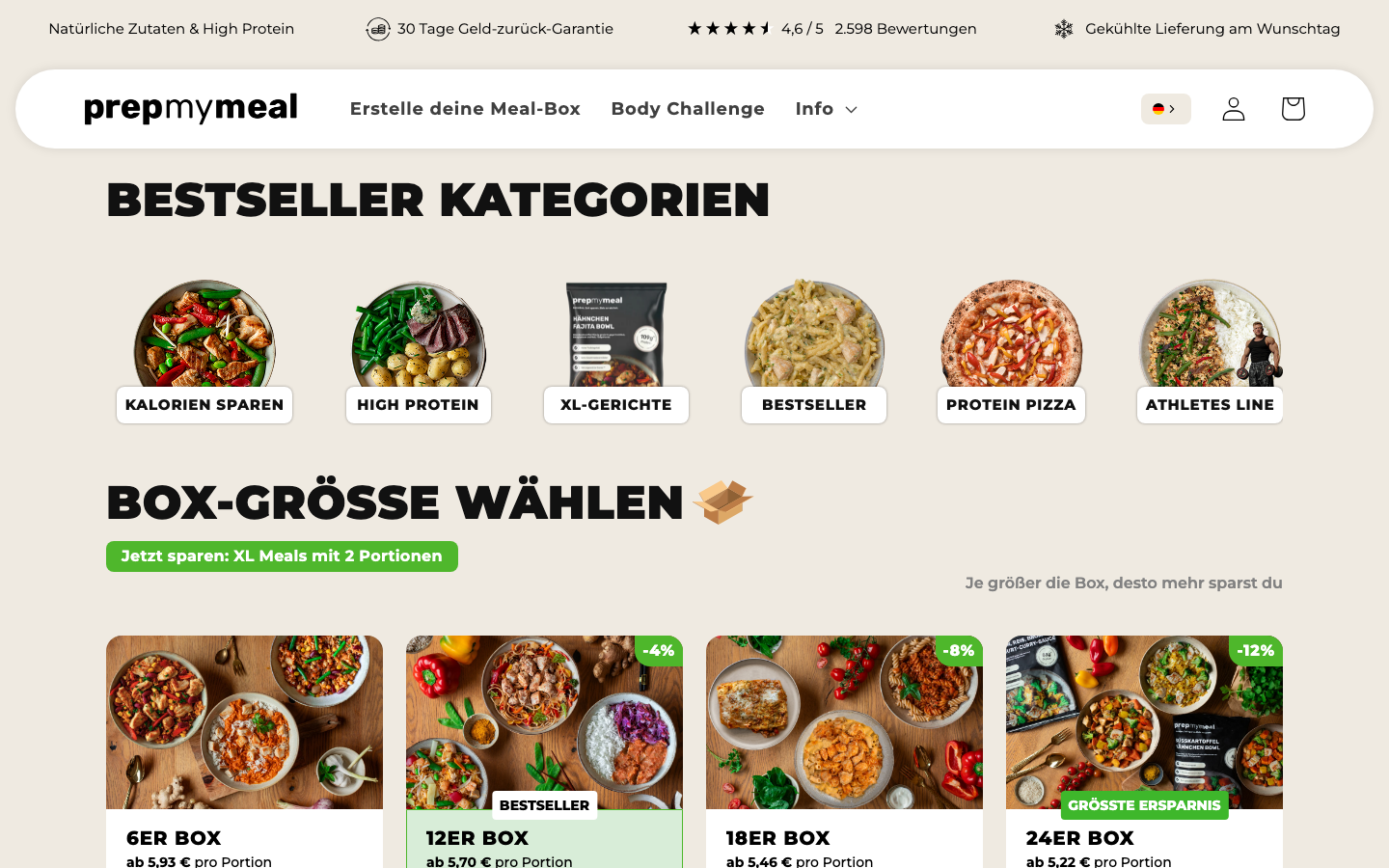Screenshot der PrepMyMeal Startseite prepmymeal.com, Stand September 2026