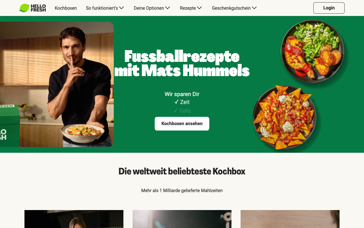 HelloFresh Kochbox Deutschland 2026 – Startseite und Angebot für 2 Personen