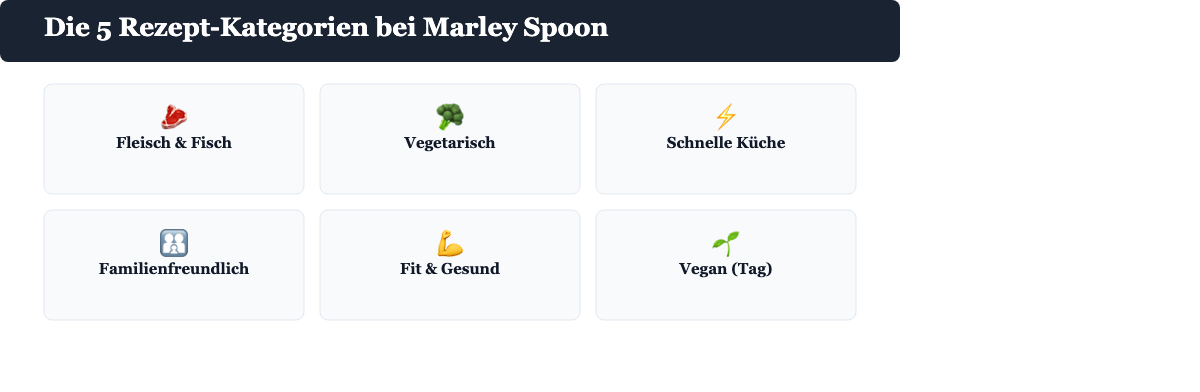 Die 5 Rezept-Kategorien bei Marley Spoon im Ueberblick