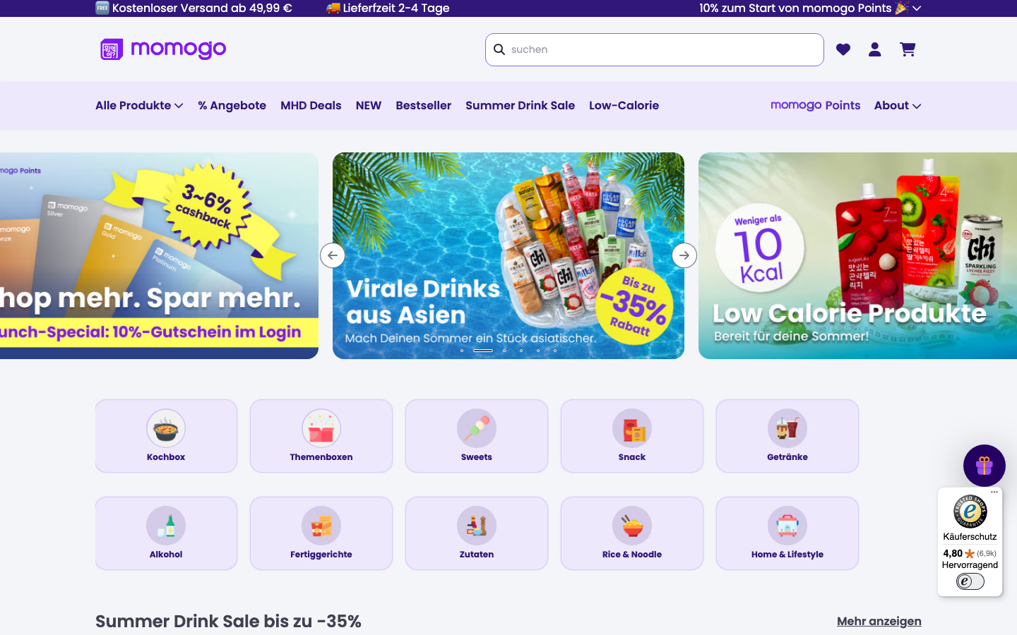 Momogo.de Startseite Juli 2026 – Summer Drink Sale und momogo Points