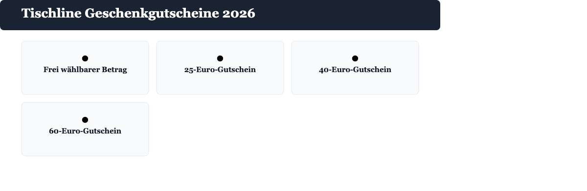 Tischline Geschenkgutscheine 2026: verfügbare Wertgutscheine von 10 bis 60 Euro