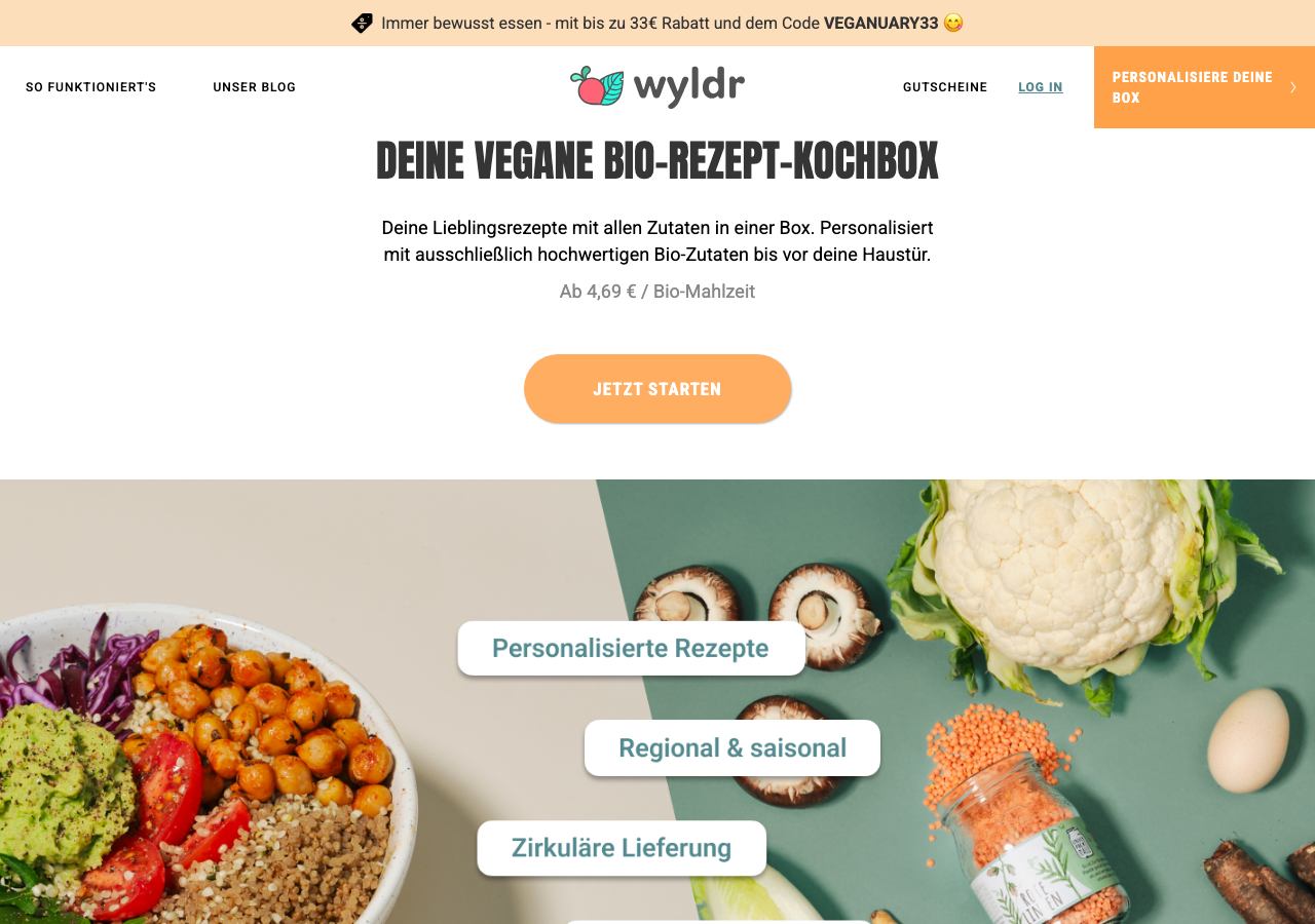 Wyldr vegane Bio-Kochbox - Produktseite wyldr-bio.de